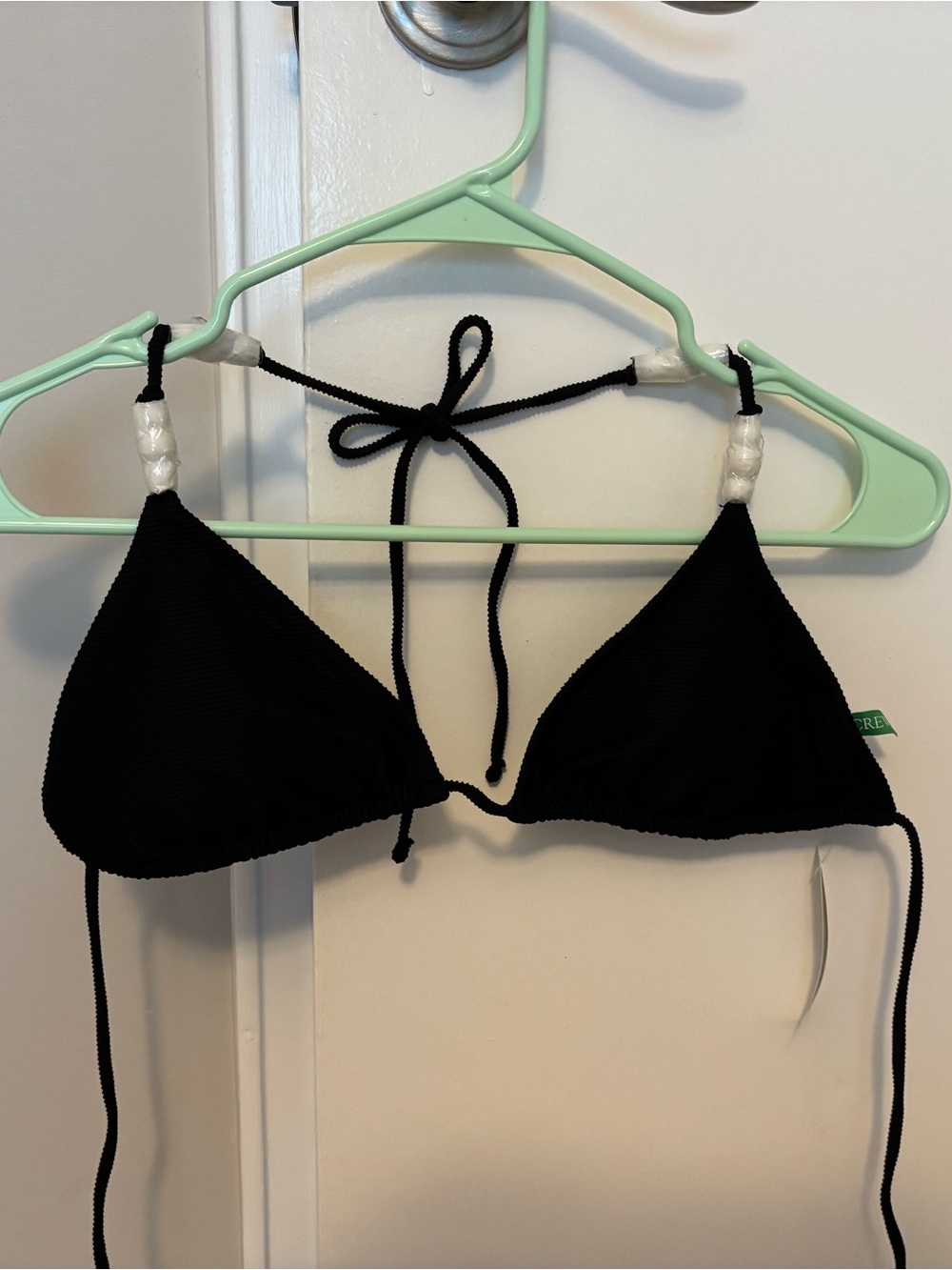 J. Crew Black Triangle Bikini Top ribbed pearl detail m medium new